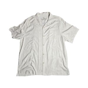 Tommy Bahama Ivory Short Sleeve Silk Palm Print Shirt Size: XXL